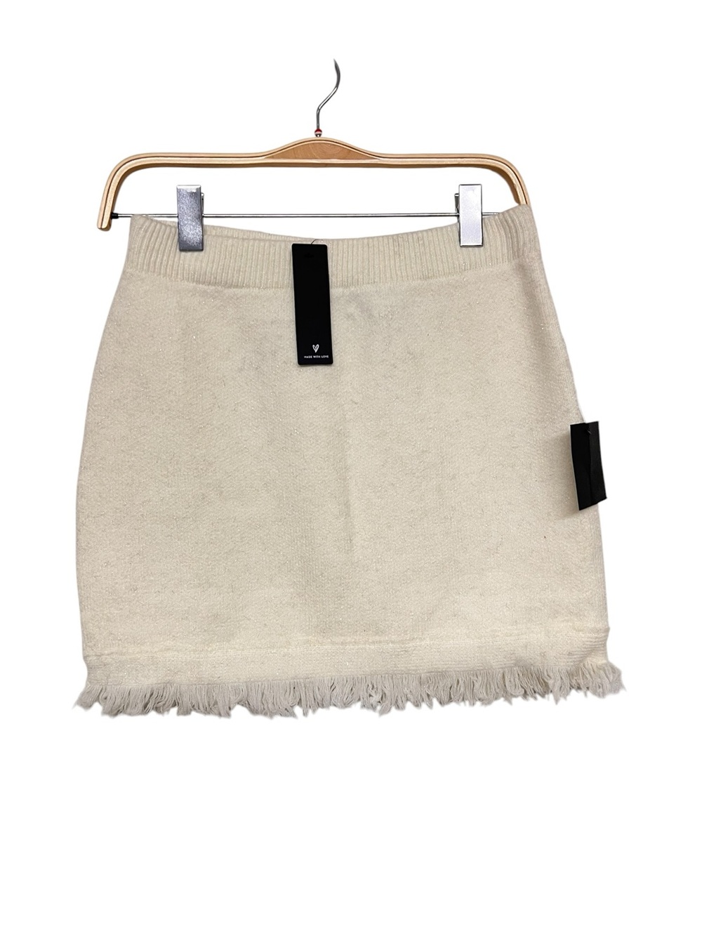 New Lulus Cream Fringed‎ Knit Sweater Mini Skirt